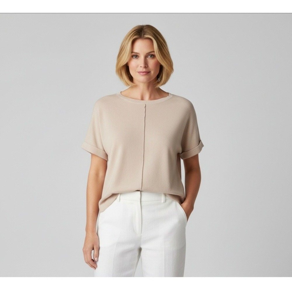Brunello Cucinelli Women's 100% Cashmere Beige Short Sleeve Top - Size: Large